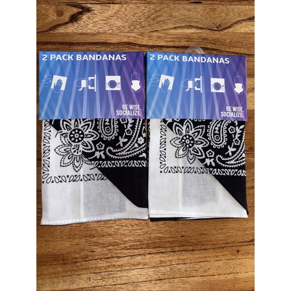 4 Bandanas Black/White  100% cotton - Safe Travels, Brand New